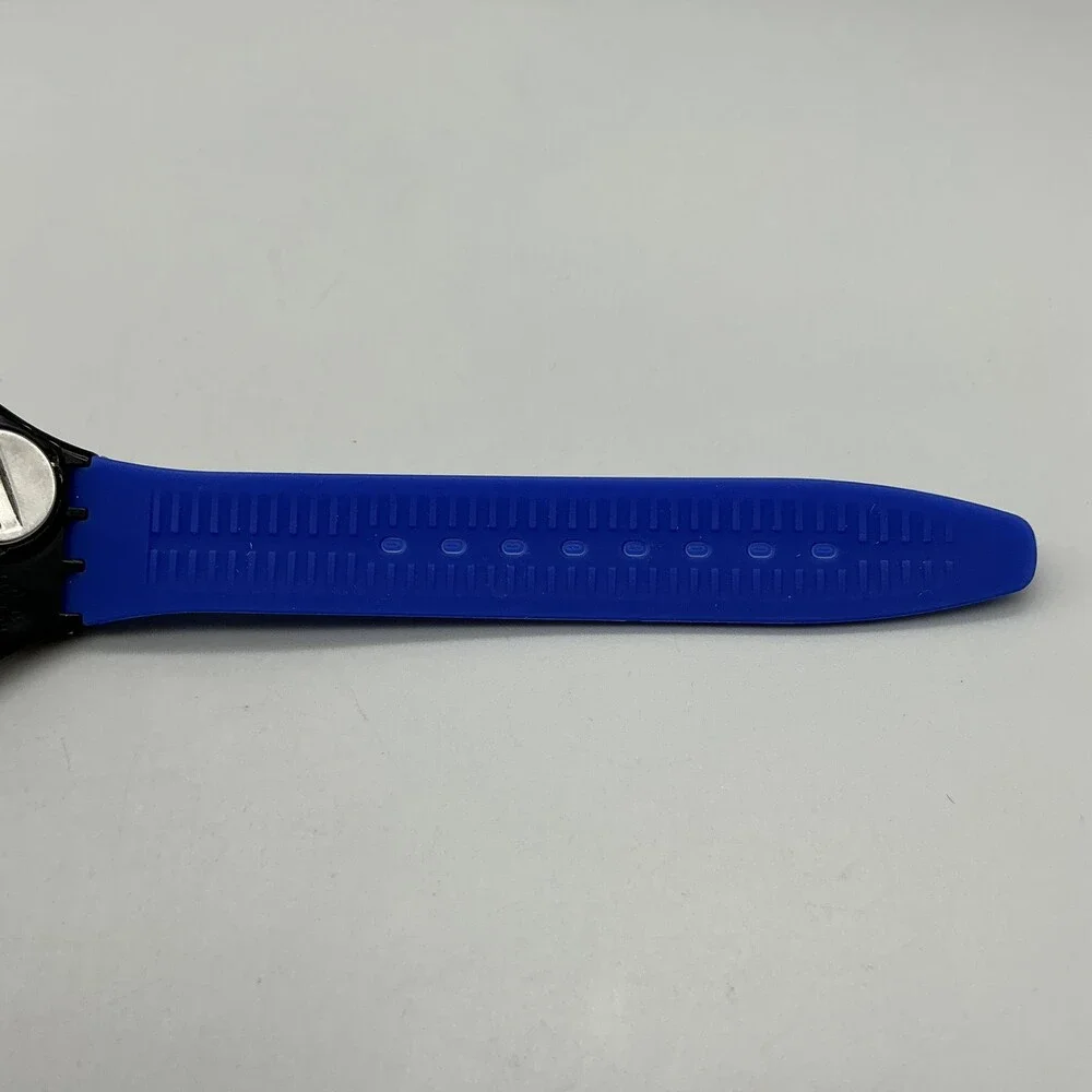 Vintage Tango Azul Swatch Mens Watch 34mm Blue Dial Silicone Date New Battery